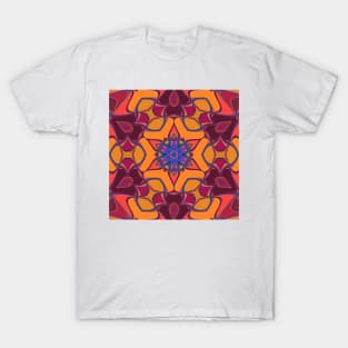 Cartoon Mandala Flower Orange Purple and Blue T-Shirt